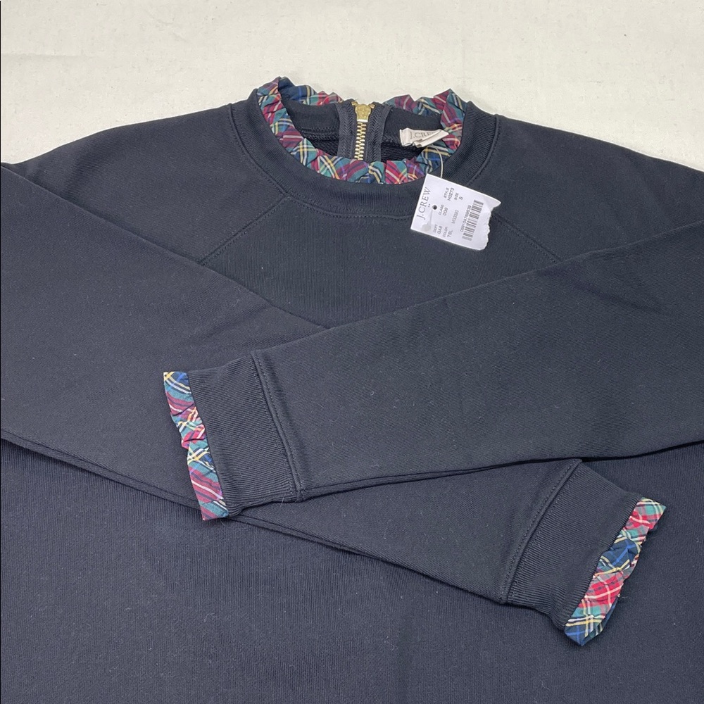 J. Crew Factory Women's Navy Sweater with Plaid Trim